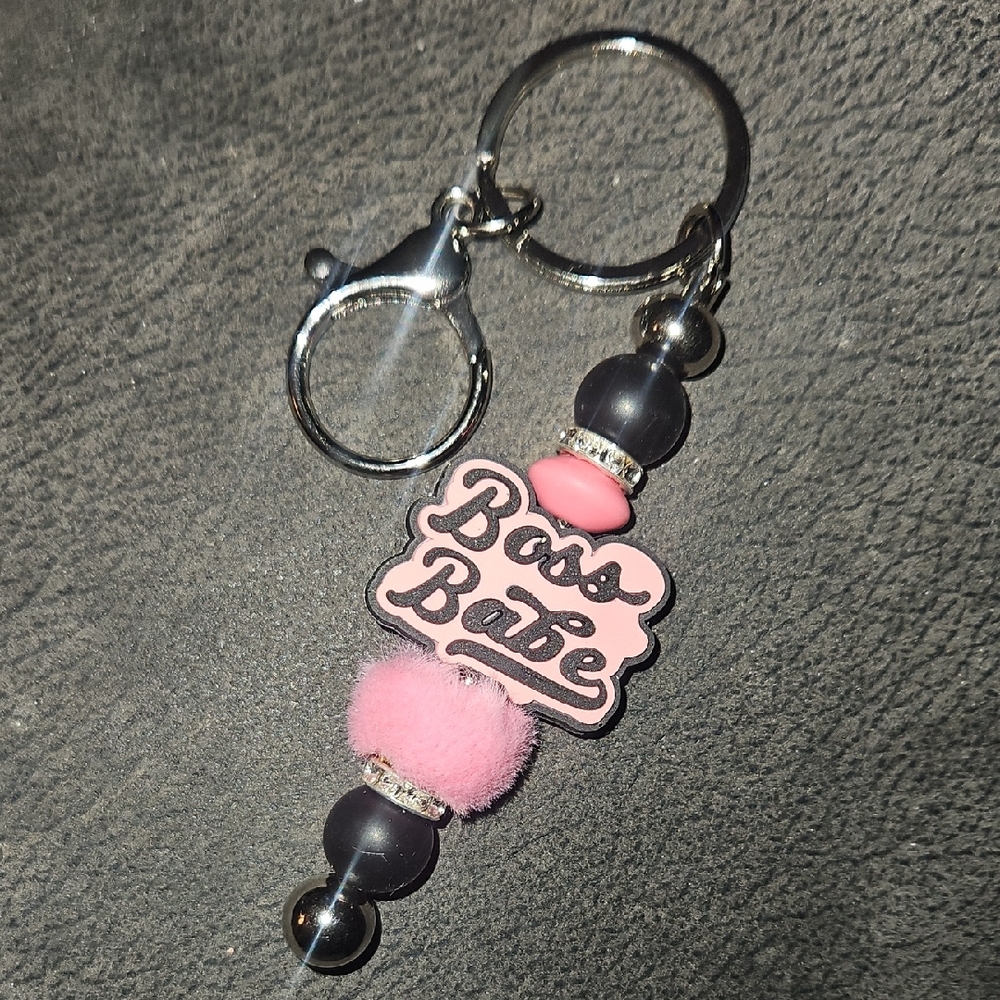 Boss Babe Handcrafted Keychain With Pink And Black Beads